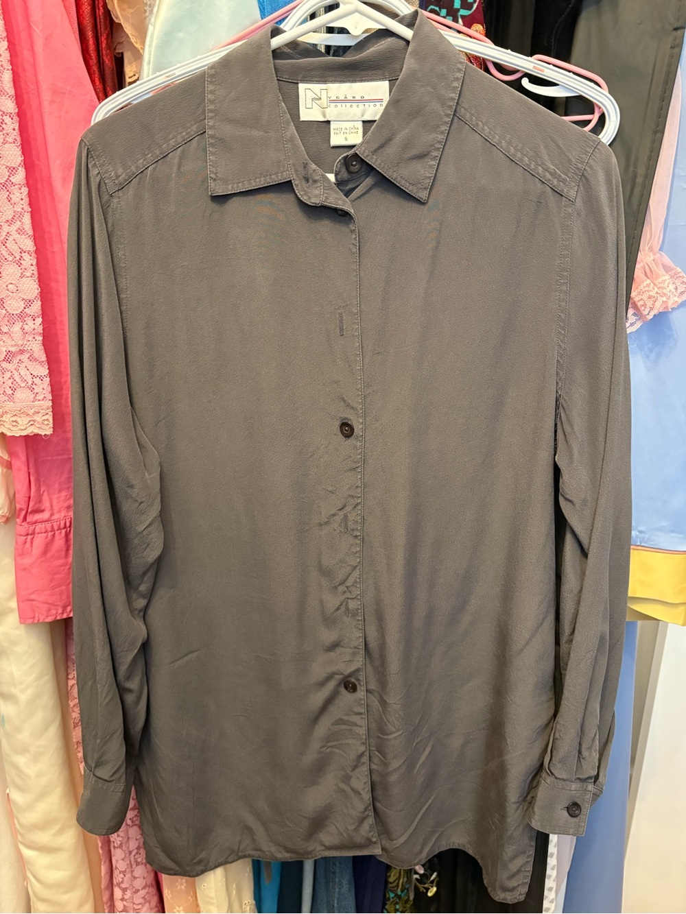 Vintage 100% Silk Charcoal Shirt